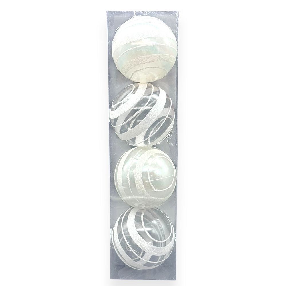 White & Clear Swirl Orn 4"