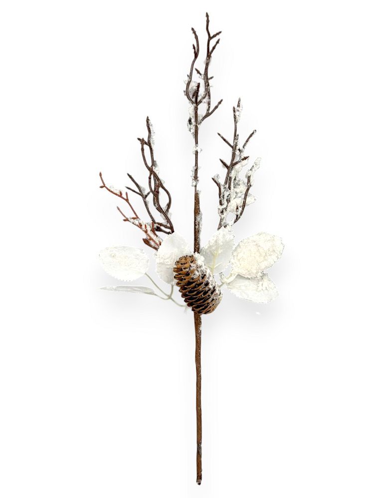Frosted Branch With Pinecone 12"