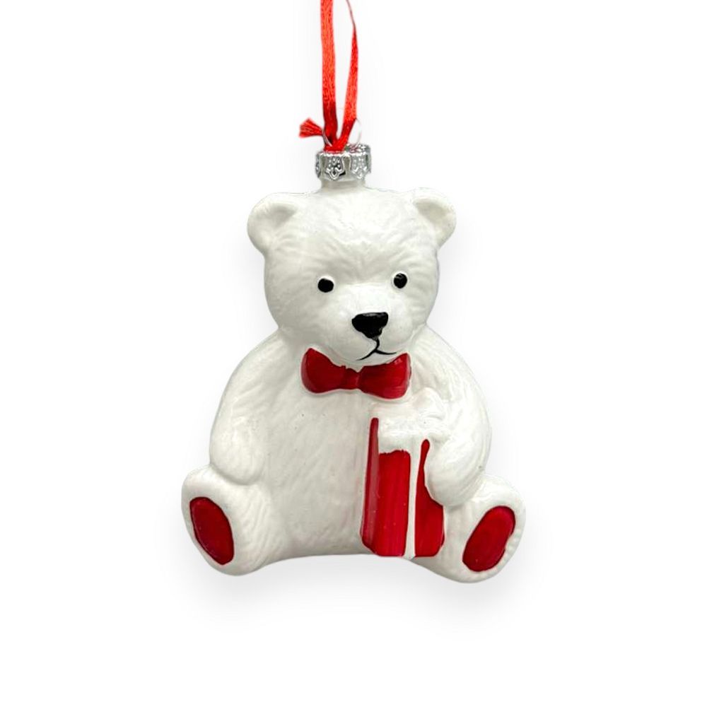 White Teddy Bear Orn 4"