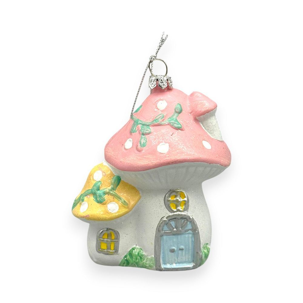 Pastel Mushroom House Orn 4"