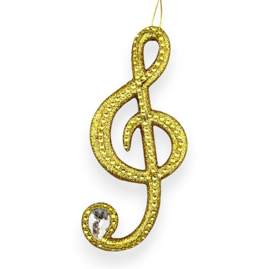 Gold Glitter Treble Clef Orn 6"