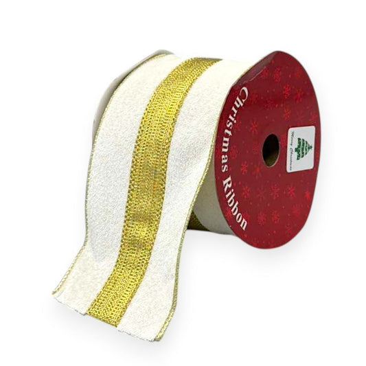 White & Gold Velvet Ribbon 3.5"x10YDS