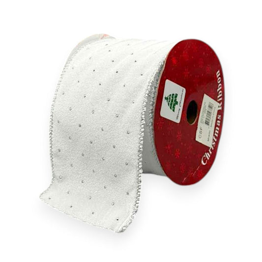 White Velvet Ribbon with Silver Dots – Wired Edge