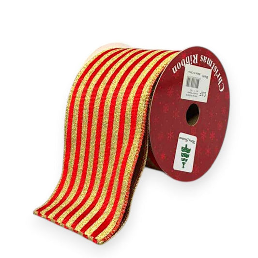 Red & Gold Striped Christmas Ribbon – Wired Edge
