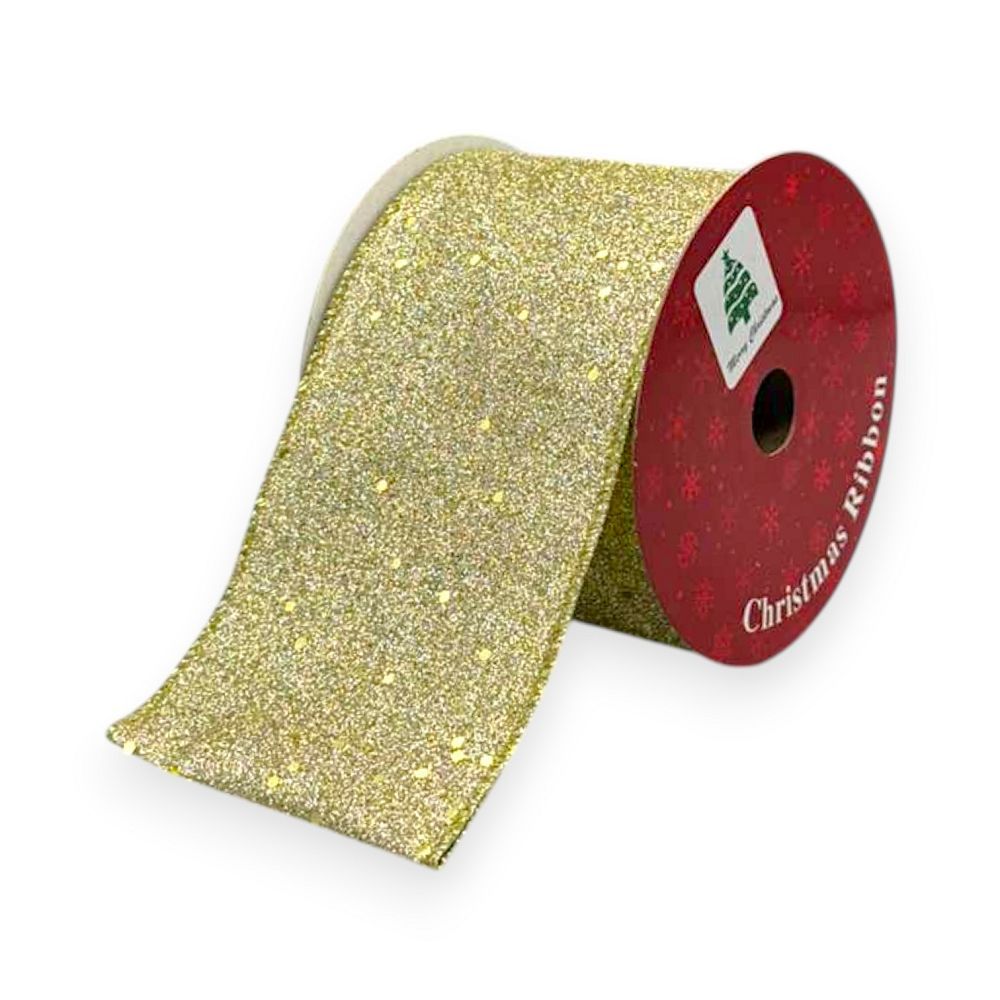 Gold Glitter Christmas Ribbon – Wired Edge