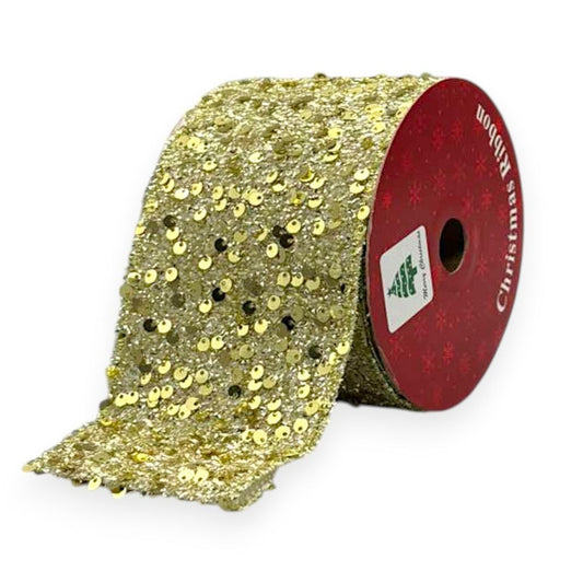 Gold Sequin Christmas Ribbon – Wired Edge