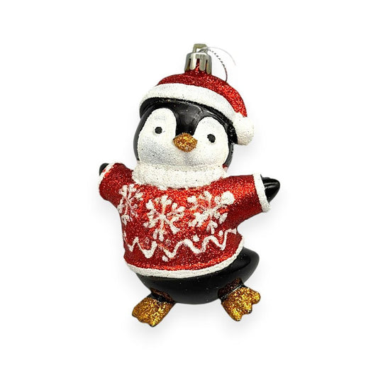 Penguin Ornament — Red Sweater 4"
