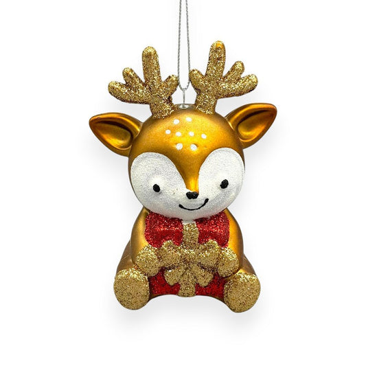 Reindeer Ornament with Gift 4"
