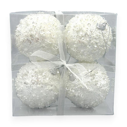 Frosted Sequin & Beaded Christmas Ball