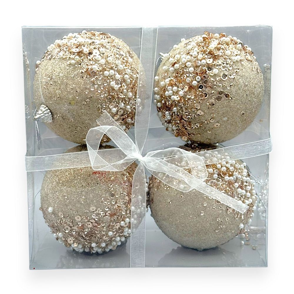 Luxury Pearl & Sequin Christmas Ball 4"