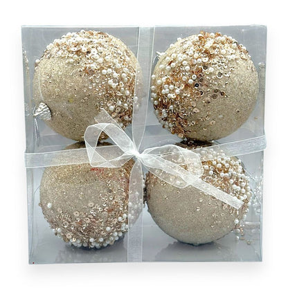 Luxury Pearl & Sequin Christmas Ball 4"