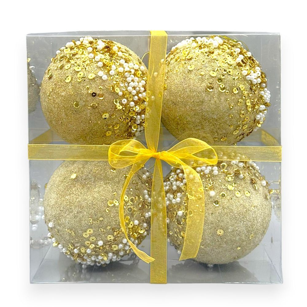 Luxury Pearl & Sequin Christmas Ball 4"