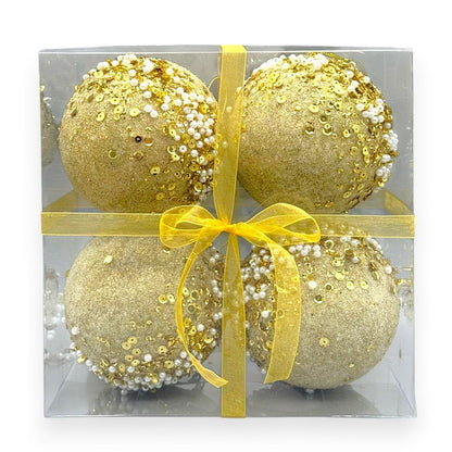 Luxury Pearl & Sequin Christmas Ball 4"