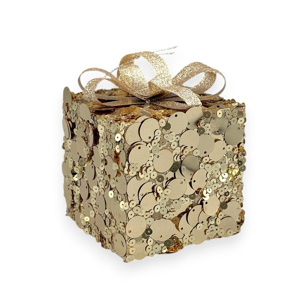 Sequin Gift Box Christmas Ornament 4"