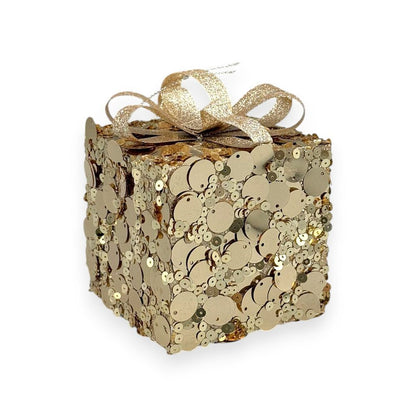 Sequin Gift Box Christmas Ornament 4"