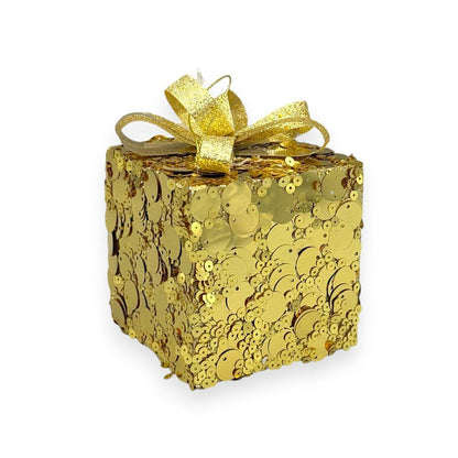 Sequin Gift Box Christmas Ornament 4"