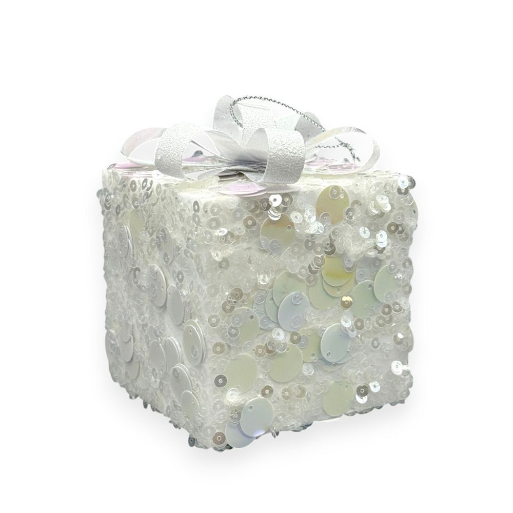 Sequin Gift Box Christmas Ornament 4"