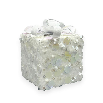 Sequin Gift Box Christmas Ornament 4"