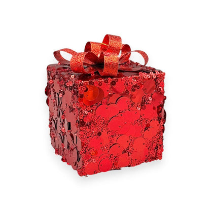 Sequin Gift Box Christmas Ornament 4"