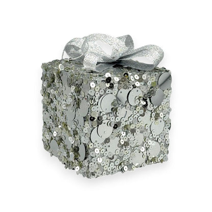 Sequin Gift Box Christmas Ornament 4"
