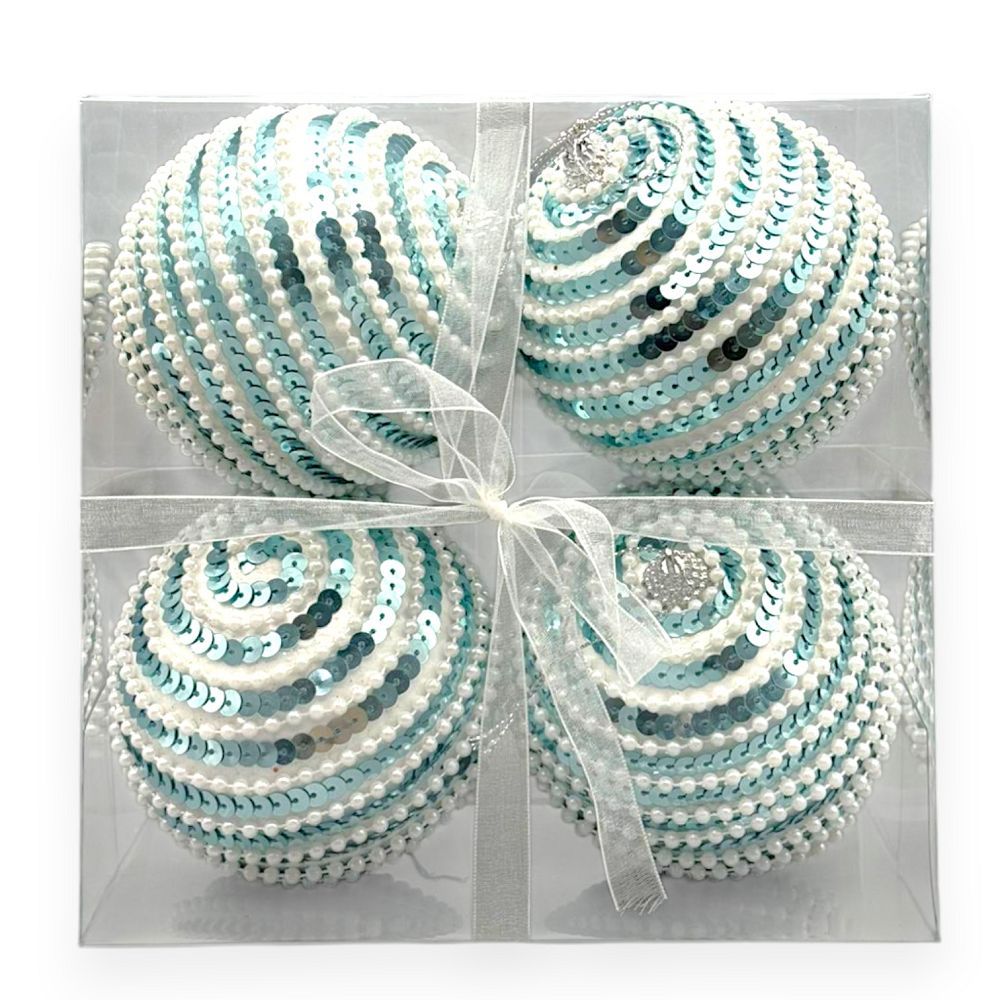 Swirl Sequin Christmas Orn – Set of 4