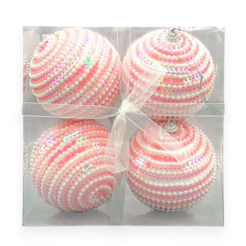 Swirl Sequin Christmas Orn – Set of 4