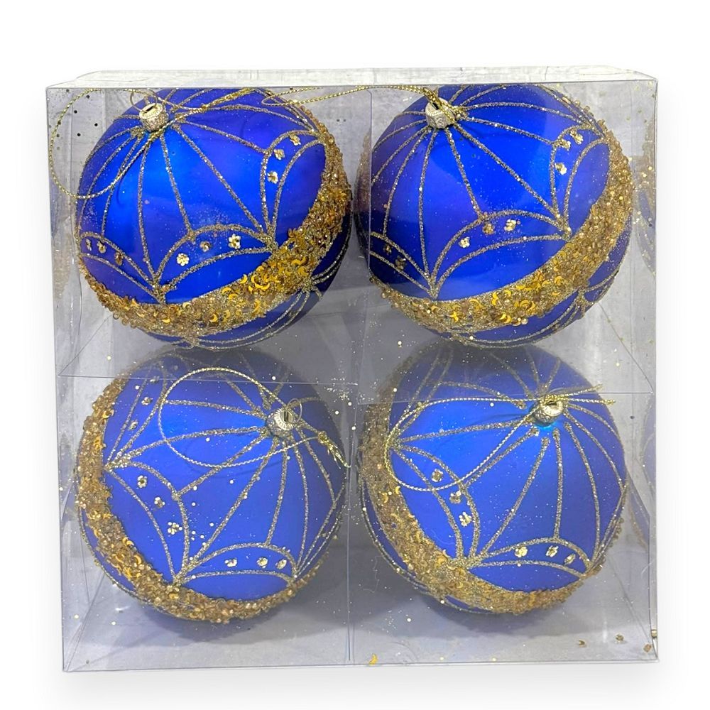 Christmas Ball Ornaments with Gold Glitter 4"