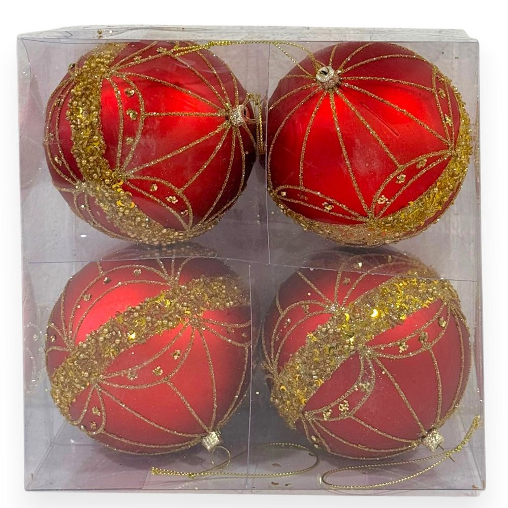 Christmas Ball Ornaments with Gold Glitter 4"